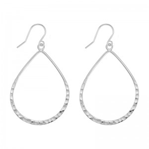 STERLING SILVER (RHODIUM PLATED)THIN HAMMERED TEARDROP EARRINGS ON WIRES