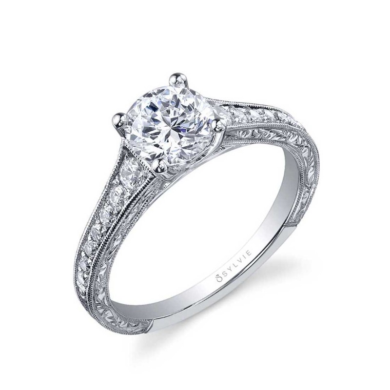 http://nfoxjewelers.bluestar-apps.com/upload/product/18K WHITE GOLD SEMI MOUNTING WITH .28TWT SI CLARITY & GH COLOR ROUND DIAMONDS SET DOWN THE ENGRAVED SHANK