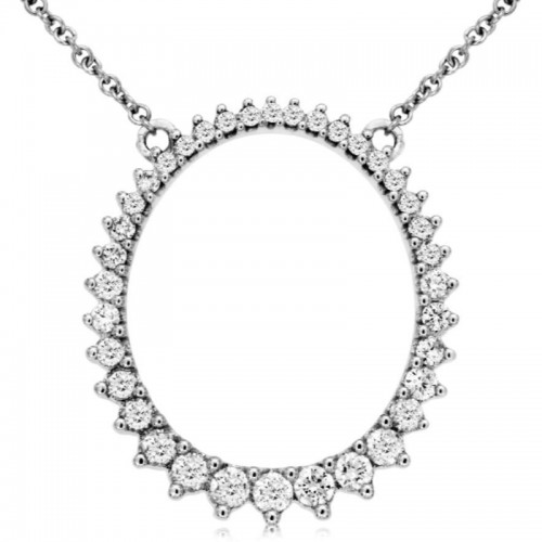 14K WHITE GOLD ELONGATED OPEN CIRCLE PENDANT WITH .52CTTW ROUND I1 CLARITY & HI COLOR DIAMONDS ON AN 18