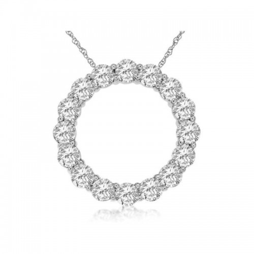 14K WHITE GOLD CIRCLE PENDANT WITH 1.30CTTW ROUND I1 CLARITY & HI COLOR DIAMONDS ON A PENDANT CHAIN