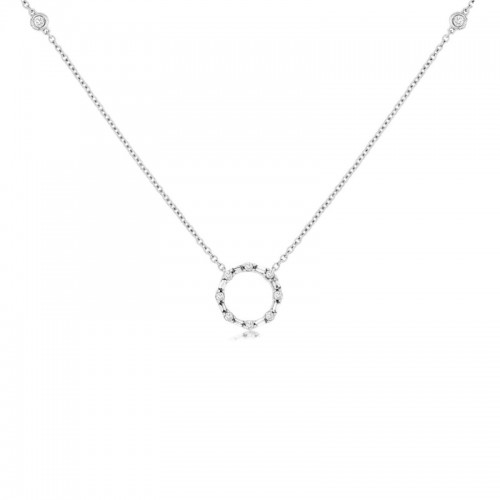 14K WHITE GOLD .28CTTW ROUND AND BAGUETTE I1 CLARITY & HI COLOR DIAMONDS BY THE YARD NECKALCE WITH A CIRCLE PENDANT