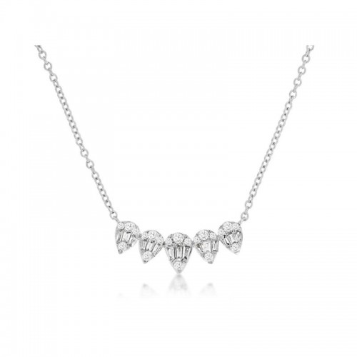 14K WHITE GOLD .28CTTW ROUND AND BAGUETTE SCALLOPED DIAMOND NECKLACE ON AN 18