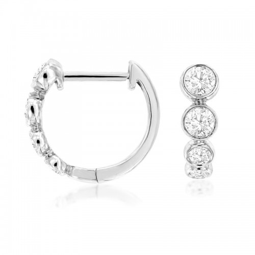 14K WHITE GOLD SMALL HOOP EARRINGS WITH .32CTTW ROUND I1 CLARITY & HI COLOR BEZEL SET DIAMONDS