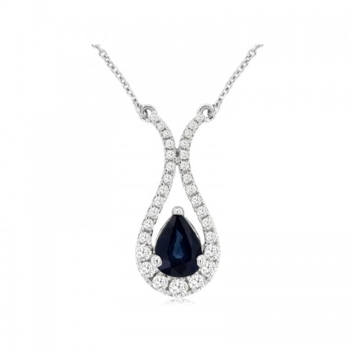 14K WHITE GOLD .88CT PEAR SHAPED PENDANT WITH .33CTTW ROUND I1 CLARITY & HI COLOR DIAMONDS SET IN THE OPEN HALP ON A CABLE CHAIN