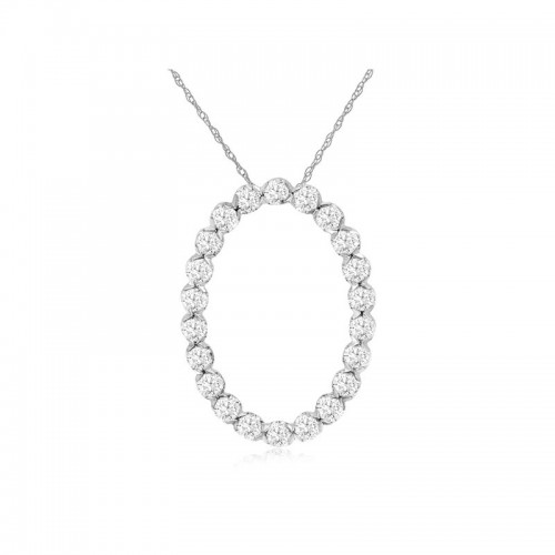 14K WHITE GOLD OVAL PENDANT WITH .51CTTW ROUND I1 CLARITY & HI COLOR DIAMONDS ON A PENDANT CHAIN