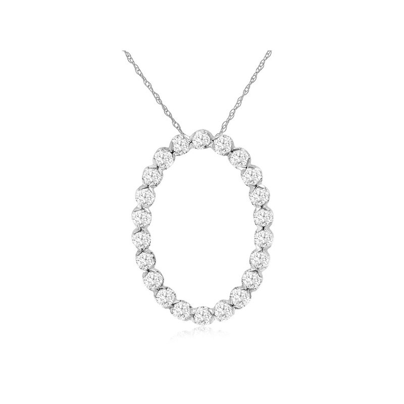 14K WHITE GOLD OVAL PENDANT WITH .51CTTW ROUND I1 CLARITY & HI COLOR DIAMONDS ON A PENDANT CHAIN